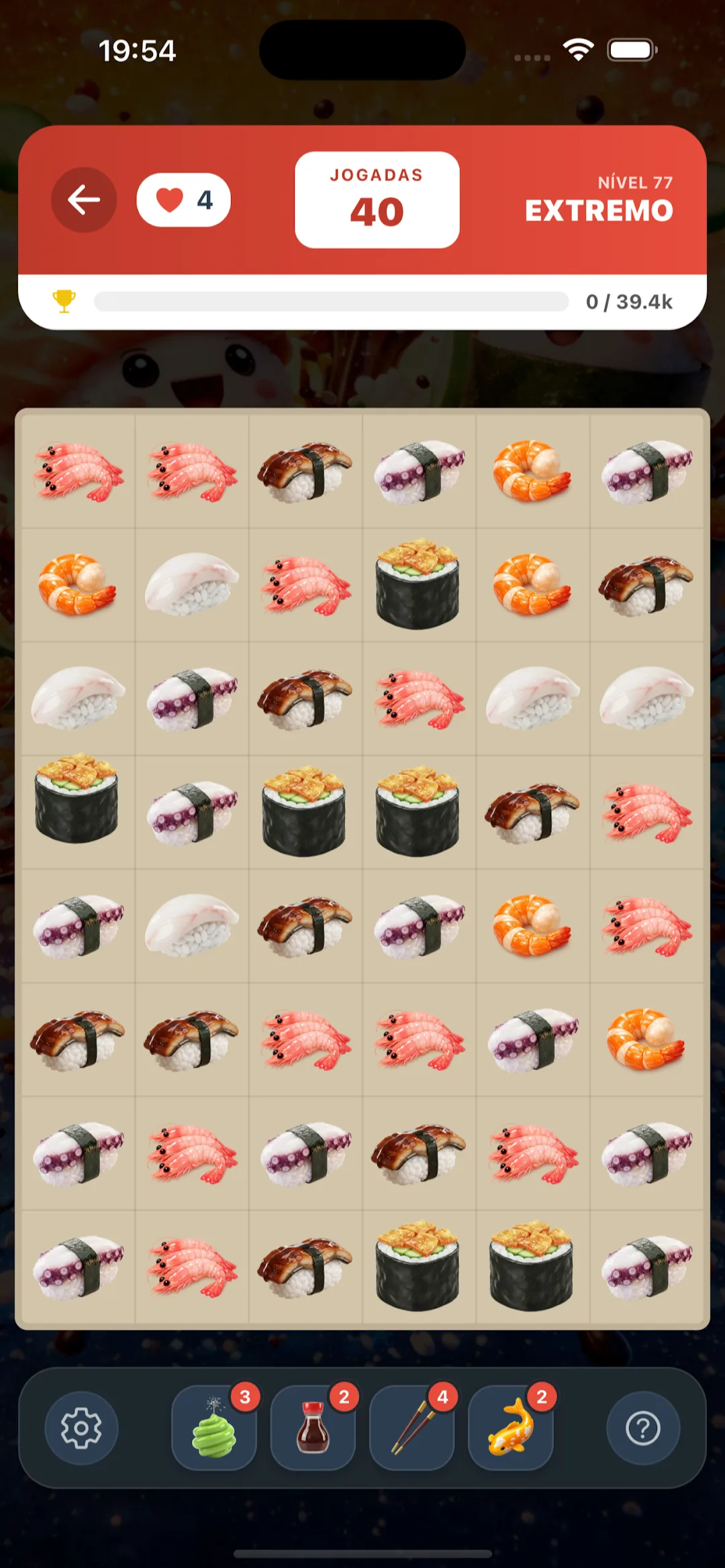 Tabuleiro do SushiCrush em partida
